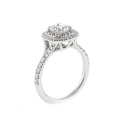 Tiffany & Co. Soleste Cushion .64c Double Halo Engagement Ring with Diamond Band