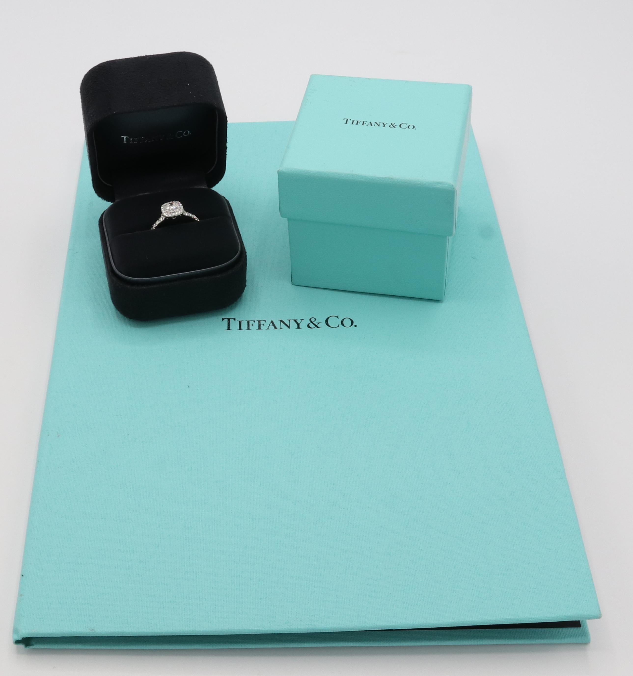 Modern Tiffany & Co. Soleste Cushion Double Row Halo Diamond Engagement Ring