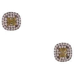 Tiffany 
Co. Soleste Cushion Yellow Diamond Cluster Stud Earrings Platinum Gold