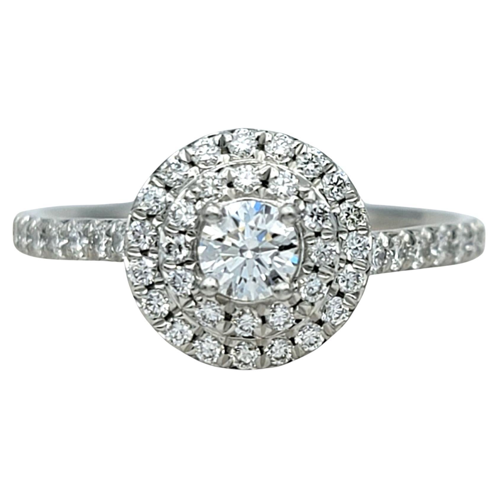 Tiffany & Co. Soleste Verlobungsring aus poliertem Platin mit Diamant-Doppel Halo-Diamant