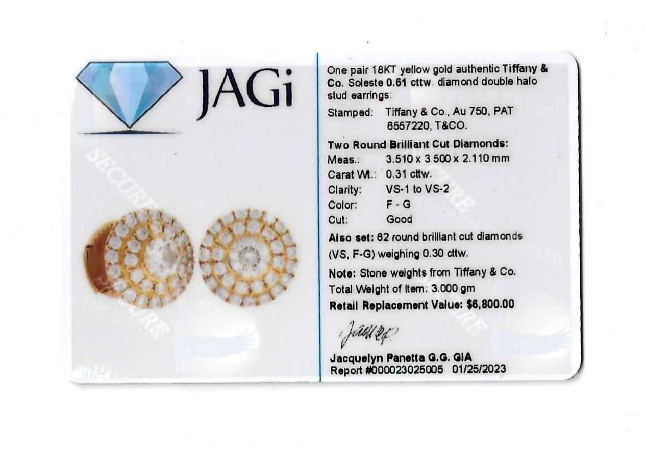 Tiffany & Co. Soleste Diamond Double Halo Stud Earrings in 18 Karat Yellow Gold  7