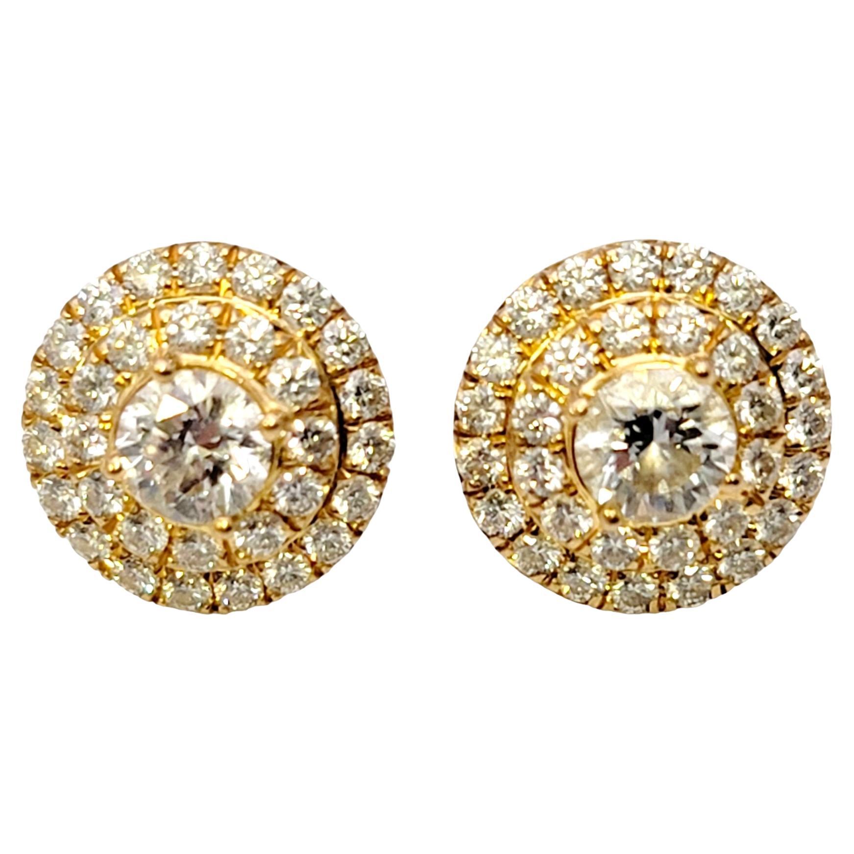 Tiffany & Co. Soleste Diamond Double Halo Stud Earrings in 18 Karat Yellow Gold 