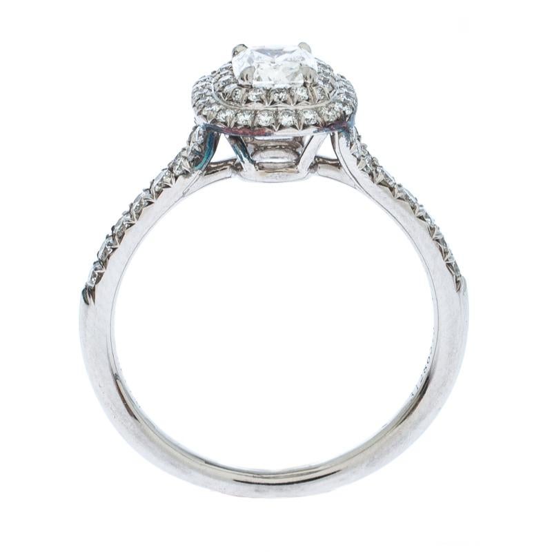 Tiffany & Co. Soleste  Diamond Solitaire Platinum Halo Engagement Ring Size 55 In Good Condition In Dubai, Al Qouz 2