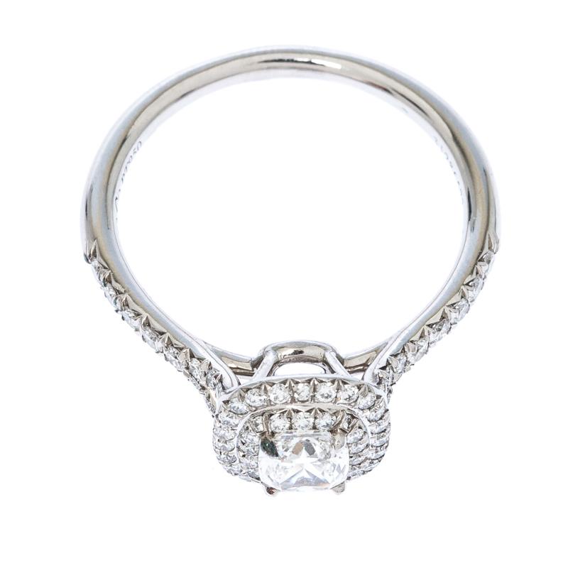 Women's Tiffany & Co. Soleste  Diamond Solitaire Platinum Halo Engagement Ring Size 55