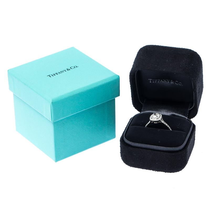 Tiffany & Co. Soleste  Diamond Solitaire Platinum Halo Engagement Ring Size 55 3