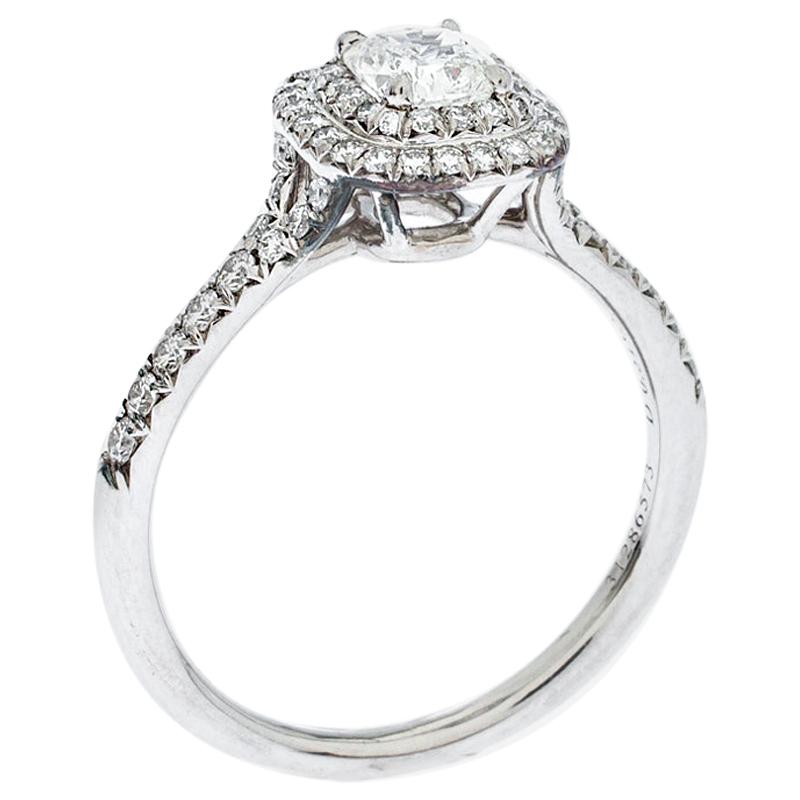 Tiffany & Co. Soleste  Diamond Solitaire Platinum Halo Engagement Ring Size 55