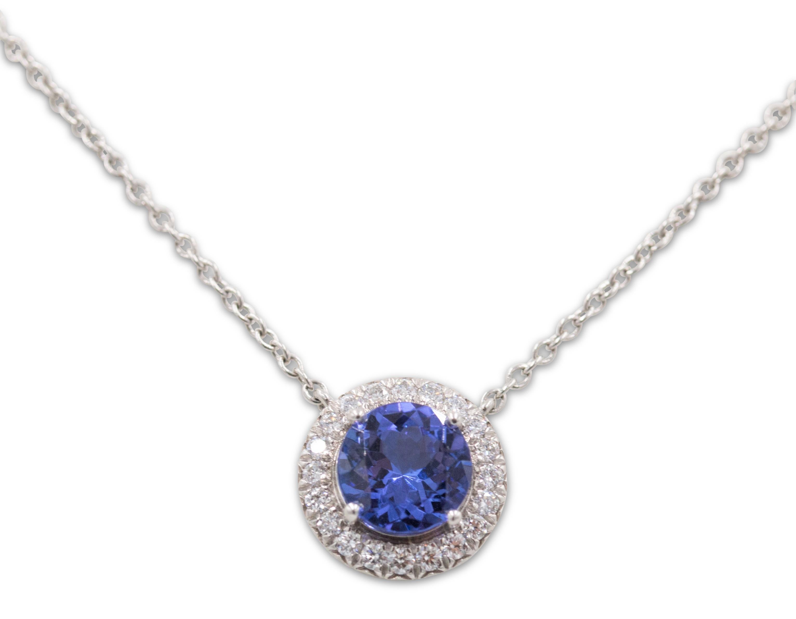 Round Cut Tiffany & Co. Soleste Diamond Tanzanite Pendant Necklace