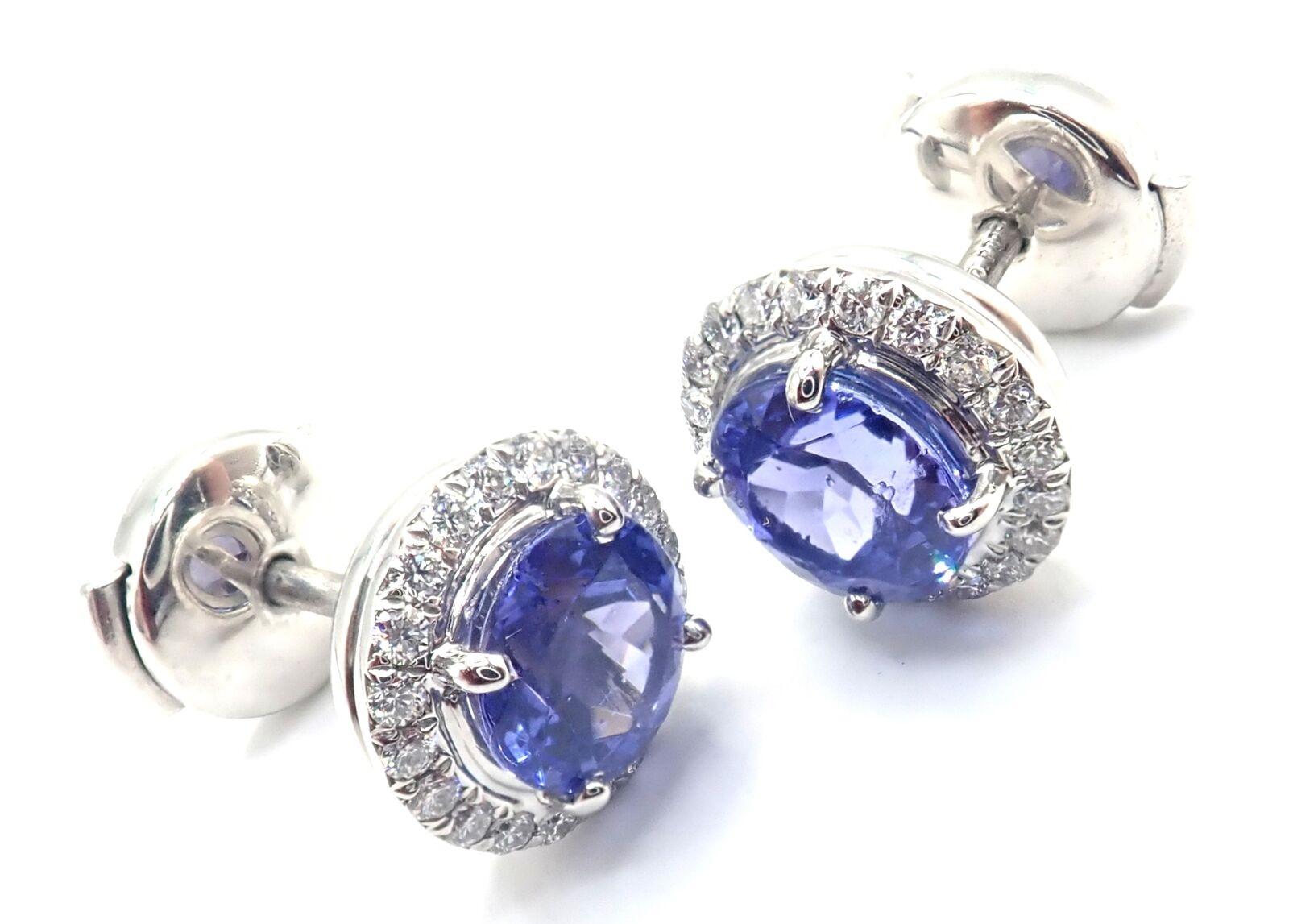 Tiffany & Co Soleste Diamond Tanzanite Platinum Stud Earrings In Excellent Condition In Holland, PA