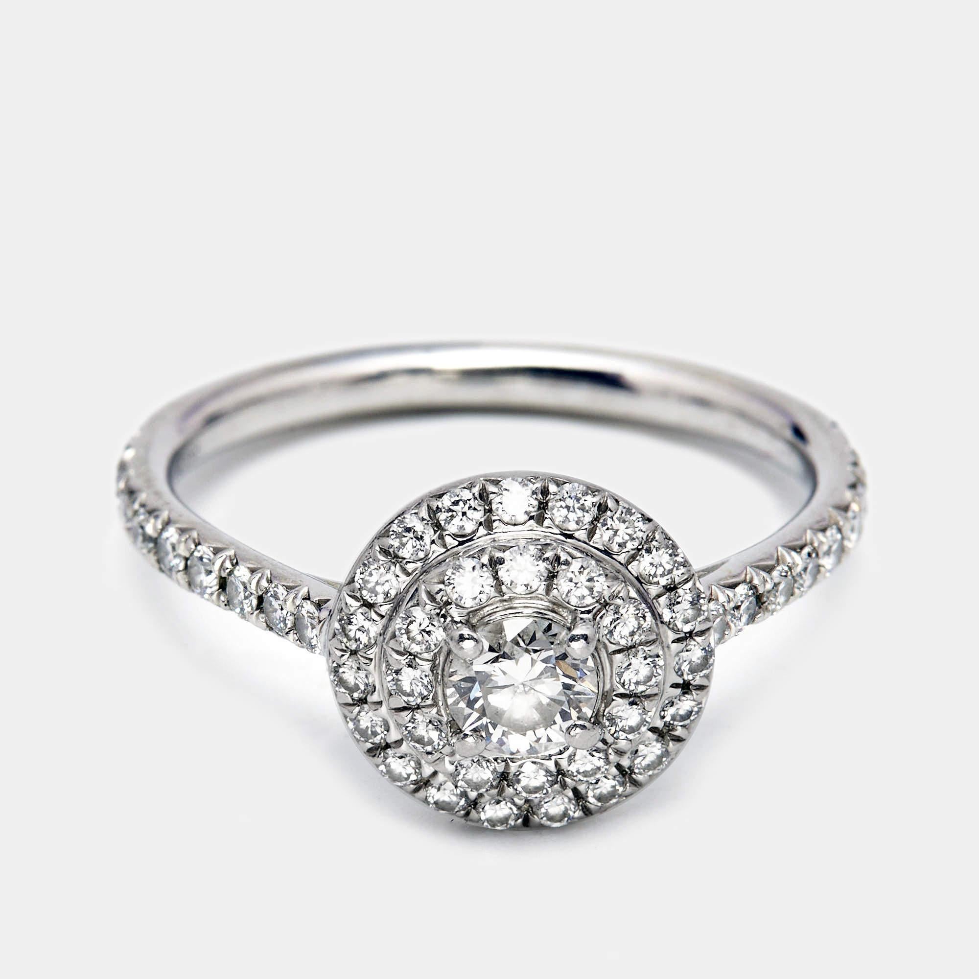 Tiffany & Co. Soleste Diamonds Platinum Ring Size 49 In Fair Condition In Dubai, Al Qouz 2