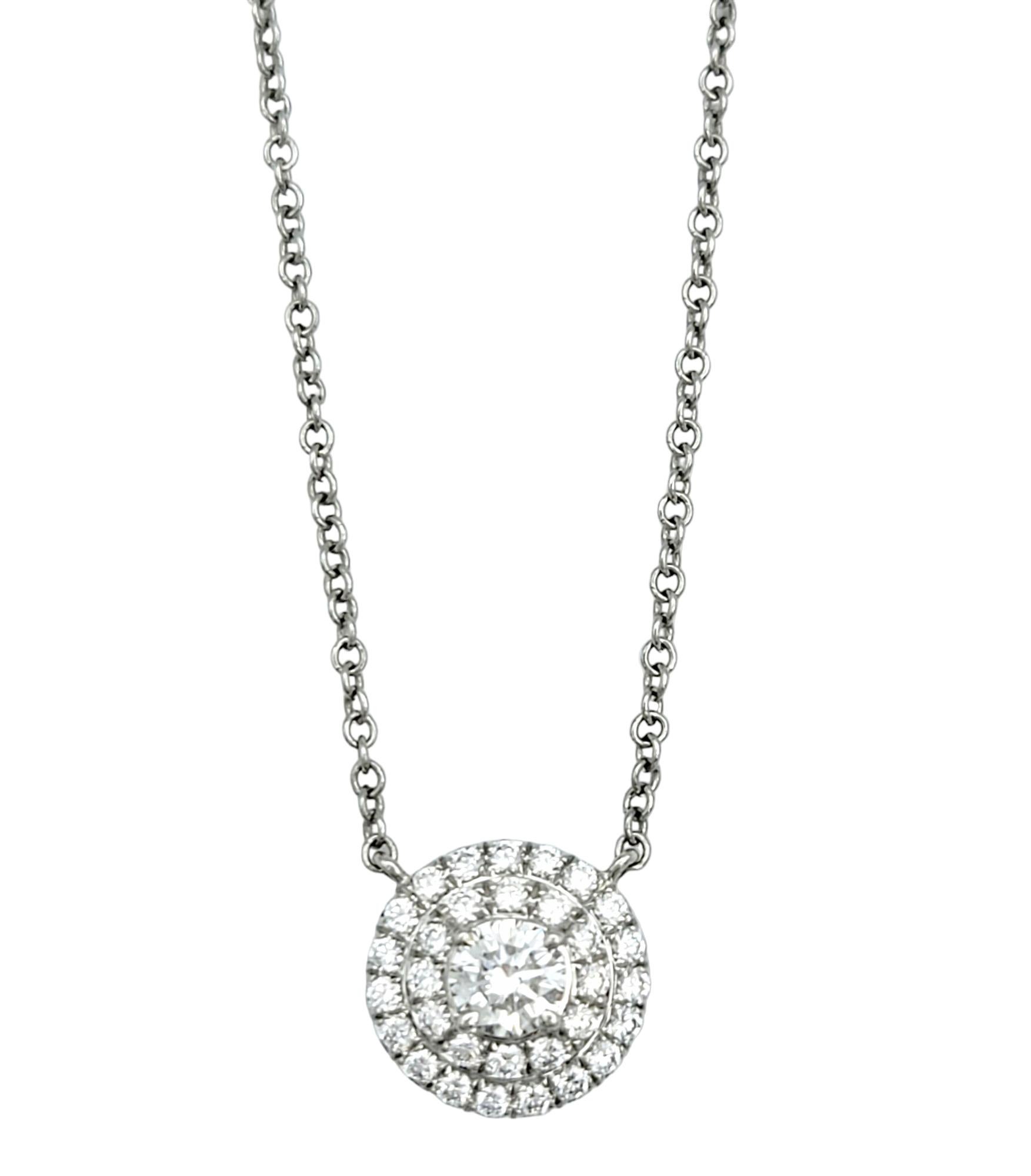 This enchanting necklace from Tiffany & Co. is a testament to the brand's legacy of timeless elegance and exceptional craftsmanship. The focal point of this exquisite piece is the Soleste pendant, meticulously set in platinum to ensure enduring