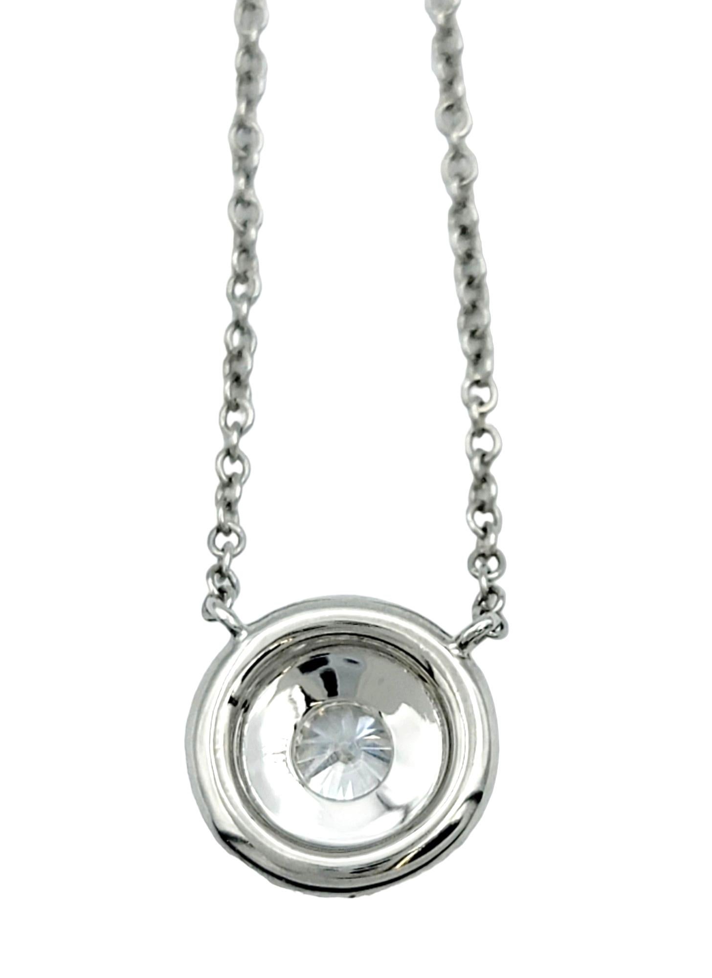Round Cut Tiffany & Co. Soleste Double Diamond Halo Pendant Necklace Set in Platinum For Sale