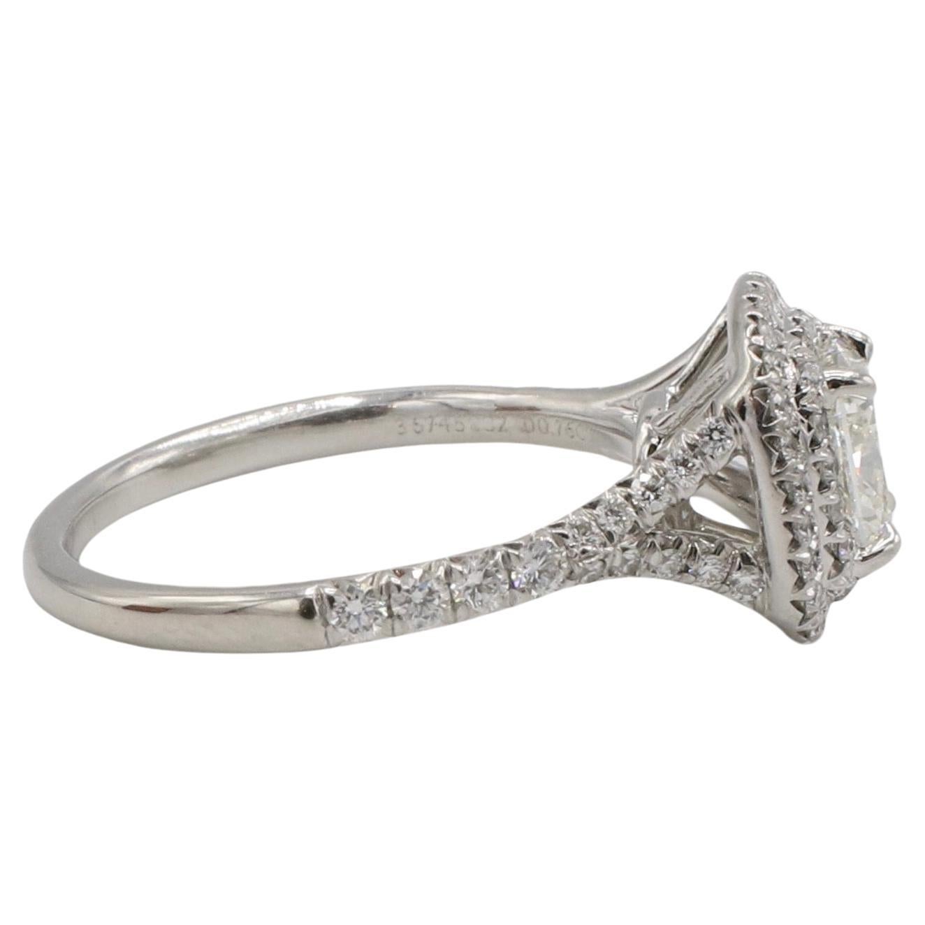 Cushion Cut Tiffany & Co. Soleste Double Halo 0.76 Carat Natural Diamond Engagement Ring 