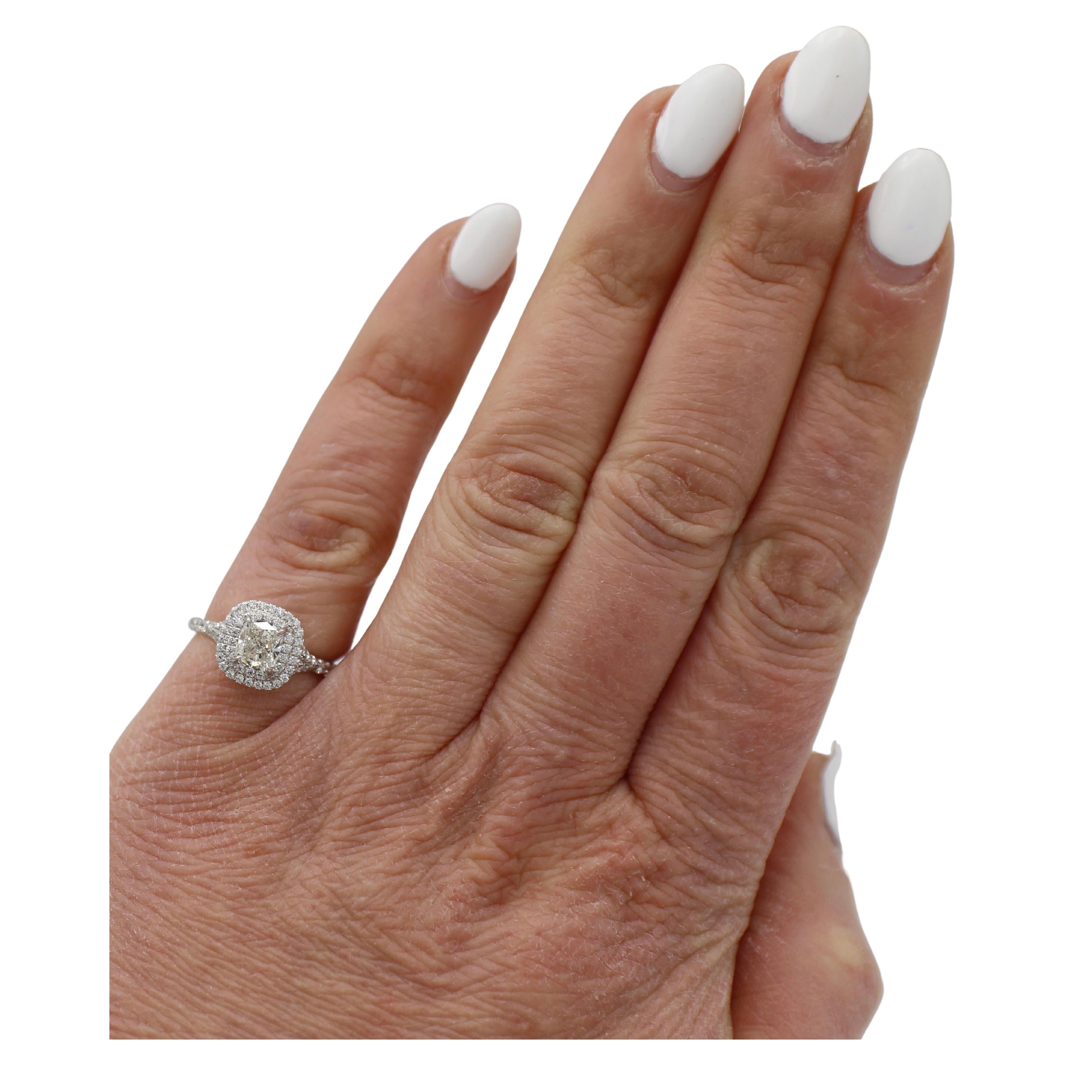 Tiffany & Co. Soleste Double Halo 0.76 Carat Natural Diamond Engagement Ring In Excellent Condition In  Baltimore, MD