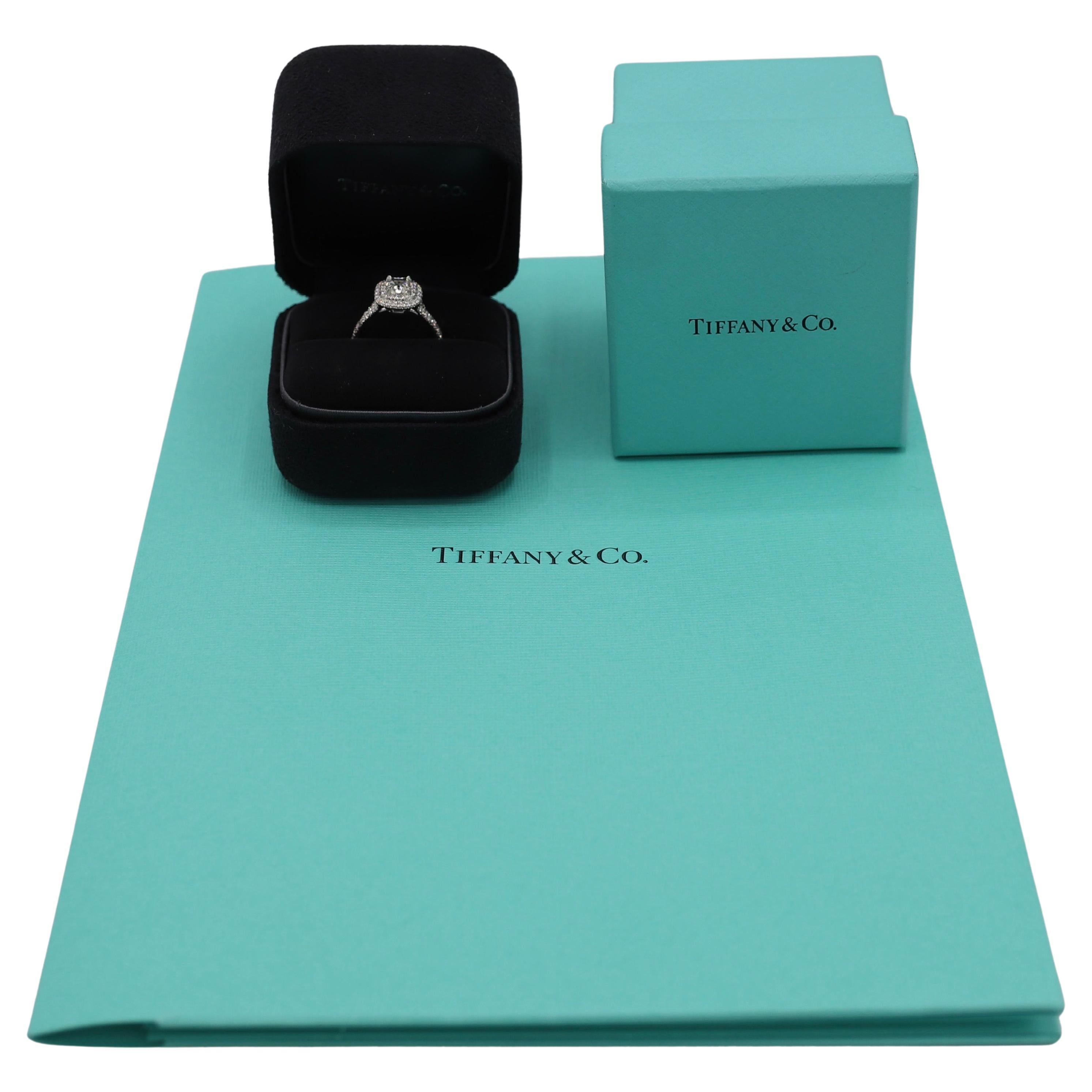 Women's Tiffany & Co. Soleste Double Halo 0.76 Carat Natural Diamond Engagement Ring 