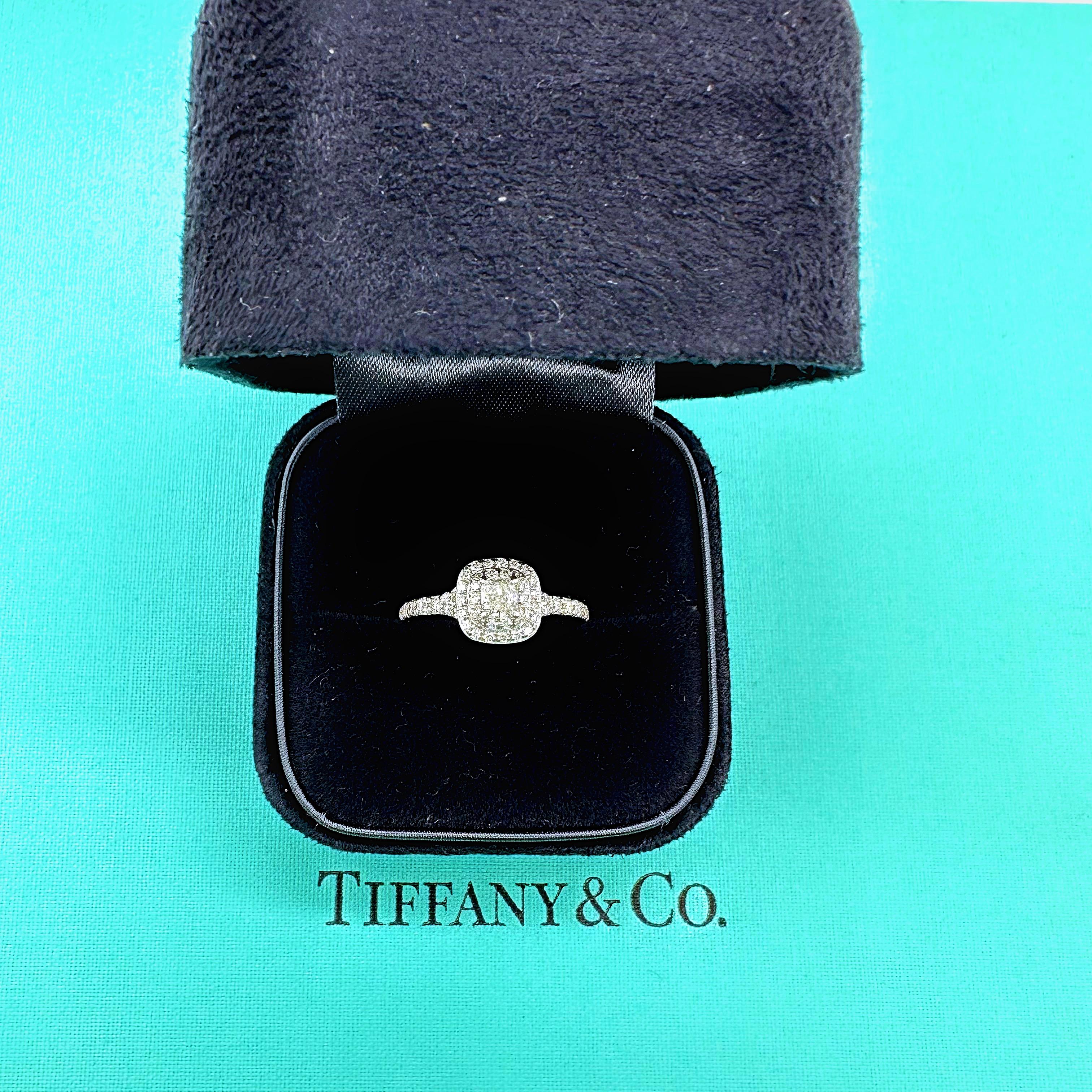 Tiffany & Co Soleste Double Row Cushion Diamond 0.54 tcw Engagement Ring Plat For Sale 8