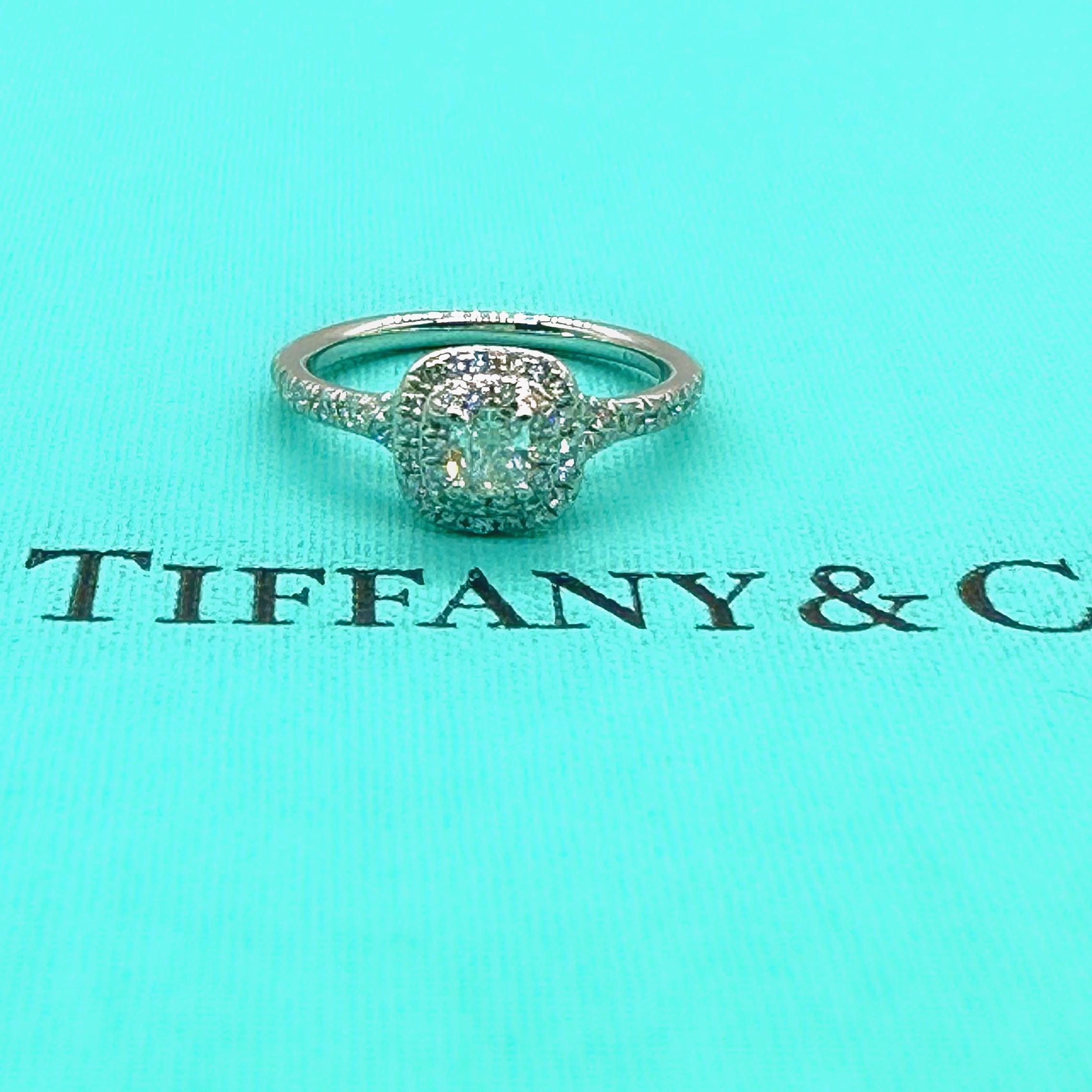 Tiffany & Co Soleste Double Row Cushion Diamond 0.54 tcw Engagement Ring Plat For Sale 9