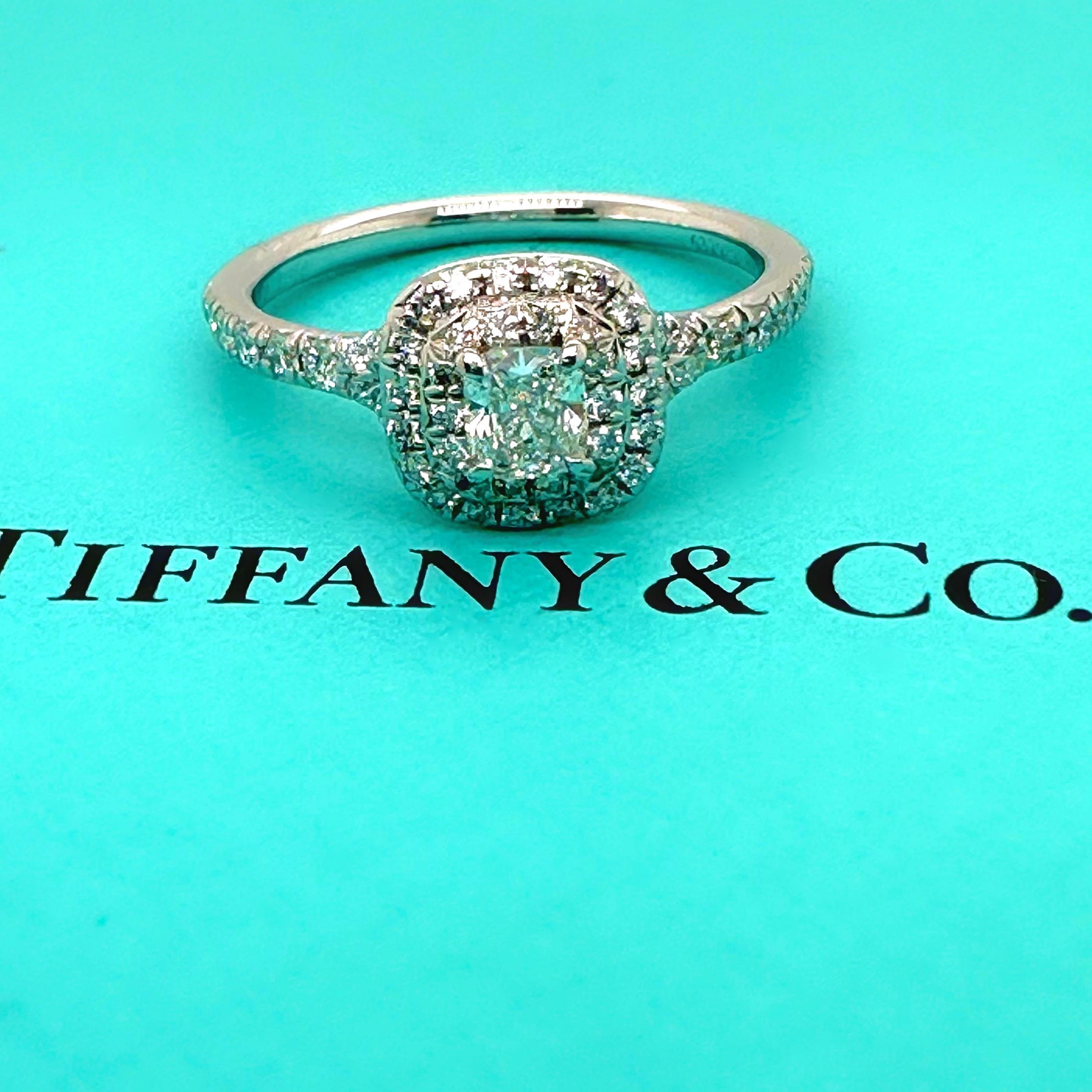Tiffany & Co Soleste Double Row Cushion Diamond 0.54 tcw Engagement Ring Plat For Sale 10