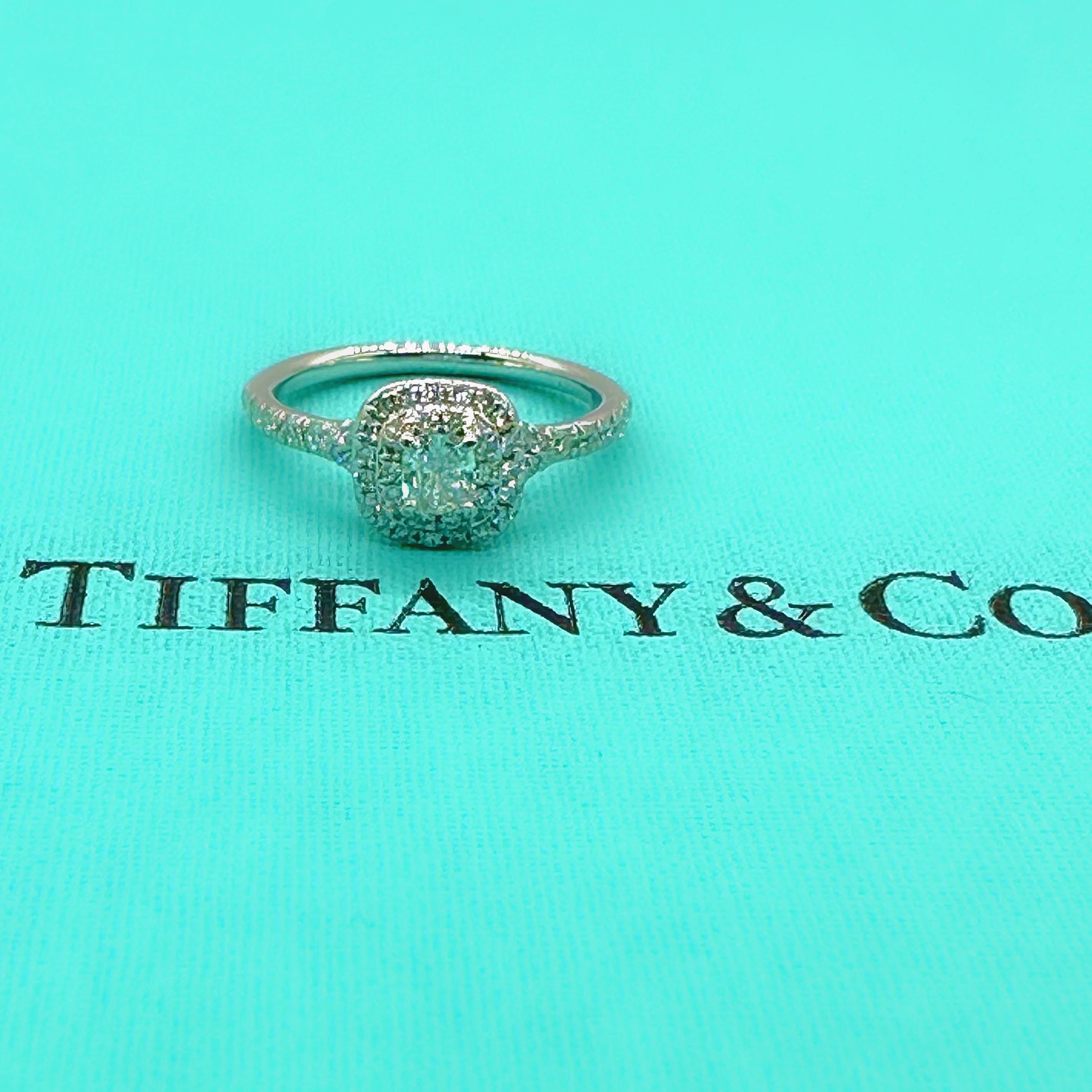 Cushion Cut Tiffany & Co Soleste Double Row Cushion Diamond 0.54 tcw Engagement Ring Plat For Sale