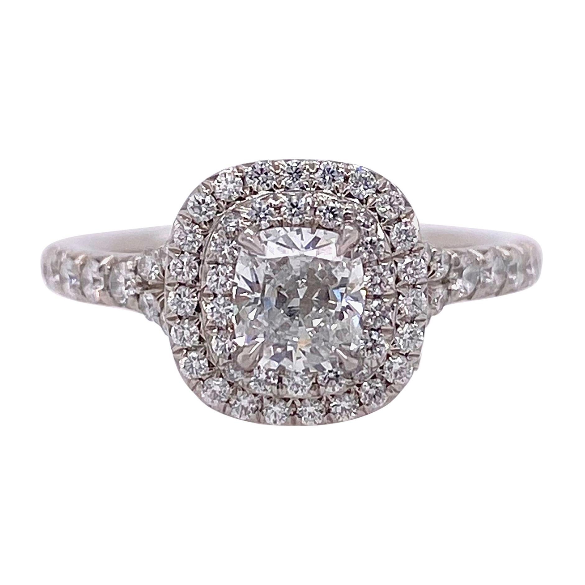 Tiffany & Co. Soleste Double-Row Cushion Diamond 0.76 Carat Engagement Ring Plat