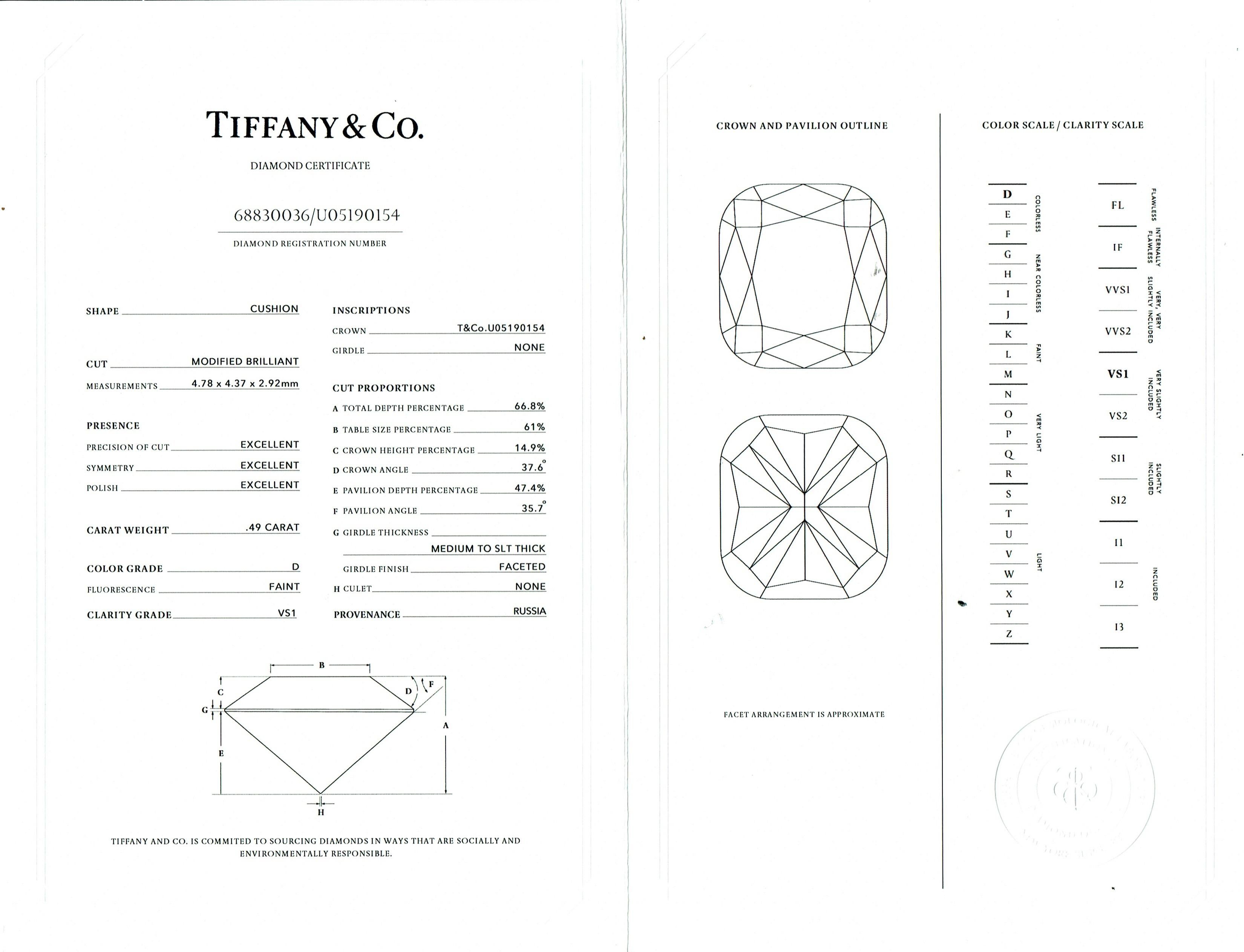 Tiffany & Co. Soleste Soleste Verlobungsring Platin mit 0,76 Karat Diamant im Doppel-Kissen-Schliff 7