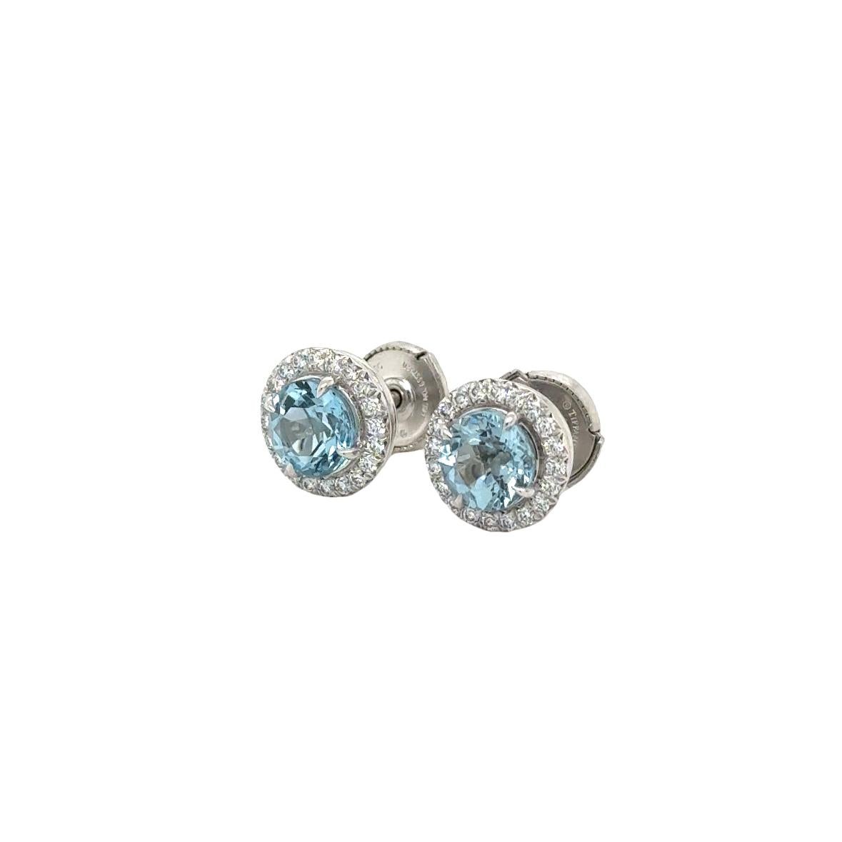 Tiffany & Co. Soleste Earrings Platinum With Aquamarine & Diamonds Gemstones In Excellent Condition In MIAMI, FL