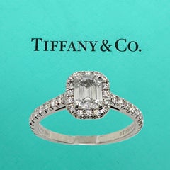Tiffany & Co. Soleste Emerald-cut 0.44 ct Halo Engagement Ring Diamond Band Plat