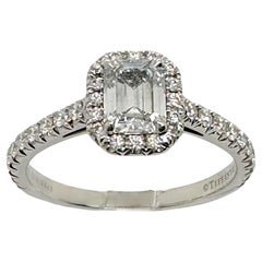 Tiffany & Co. Soleste Emerald-cut 0.44 ct Halo Engagement Ring Diamond Band Plat