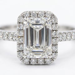 Tiffany & Co. Soleste Emerald Cut Diamond Halo Engagement Ring Platinum