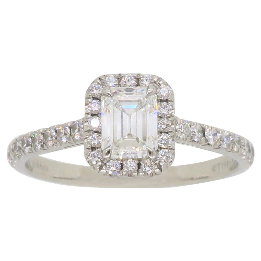 Tiffany 
Co. Soleste Emerald-Cut Halo Engagement Ring Made in Platinum