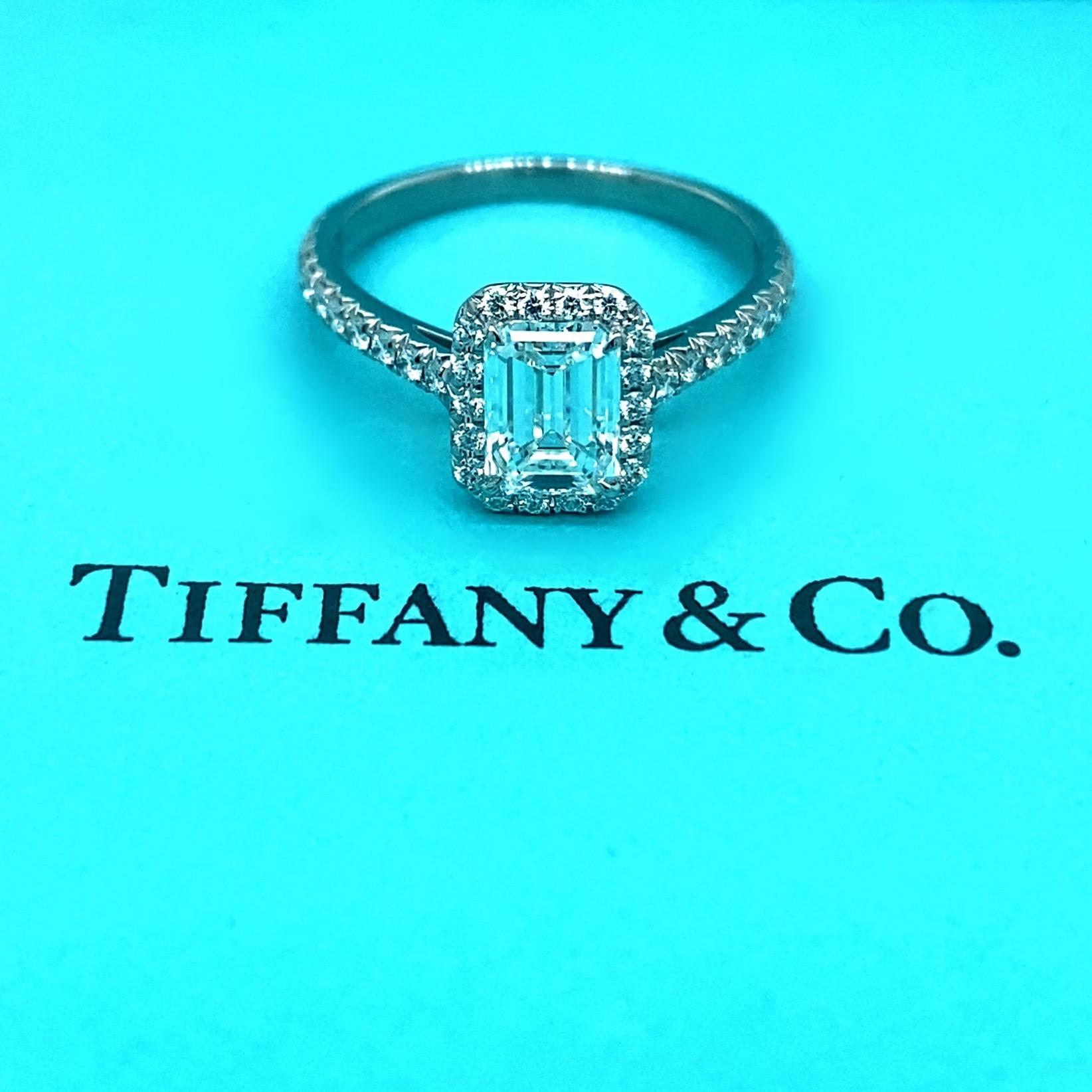 Tiffany & Co Soleste Emerald Diamond 1.01 Tcw E VVS1 Engagement Ring Plat GIA 6