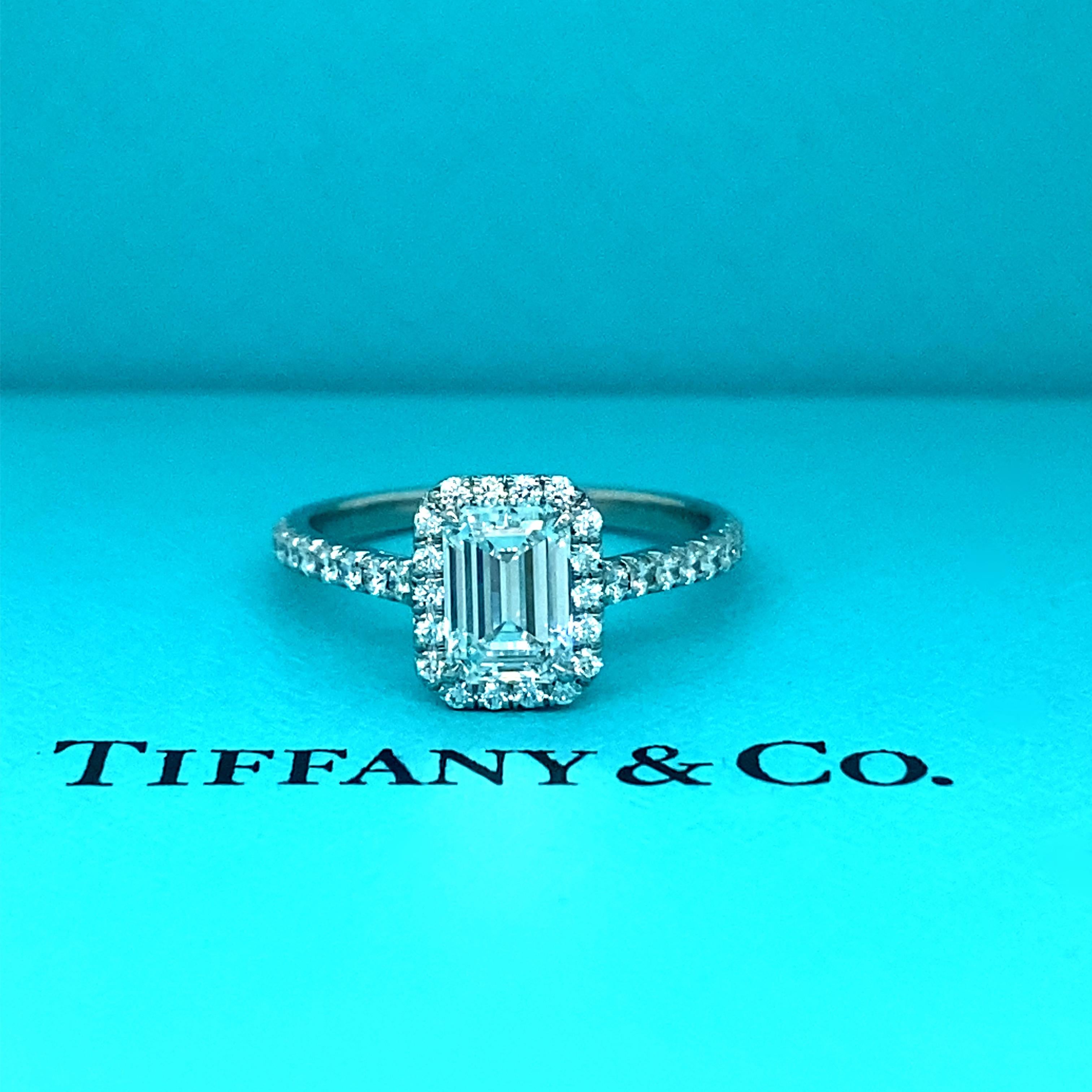 Emerald Cut Tiffany & Co Soleste Emerald Diamond 1.01 Tcw E VVS1 Engagement Ring Plat GIA