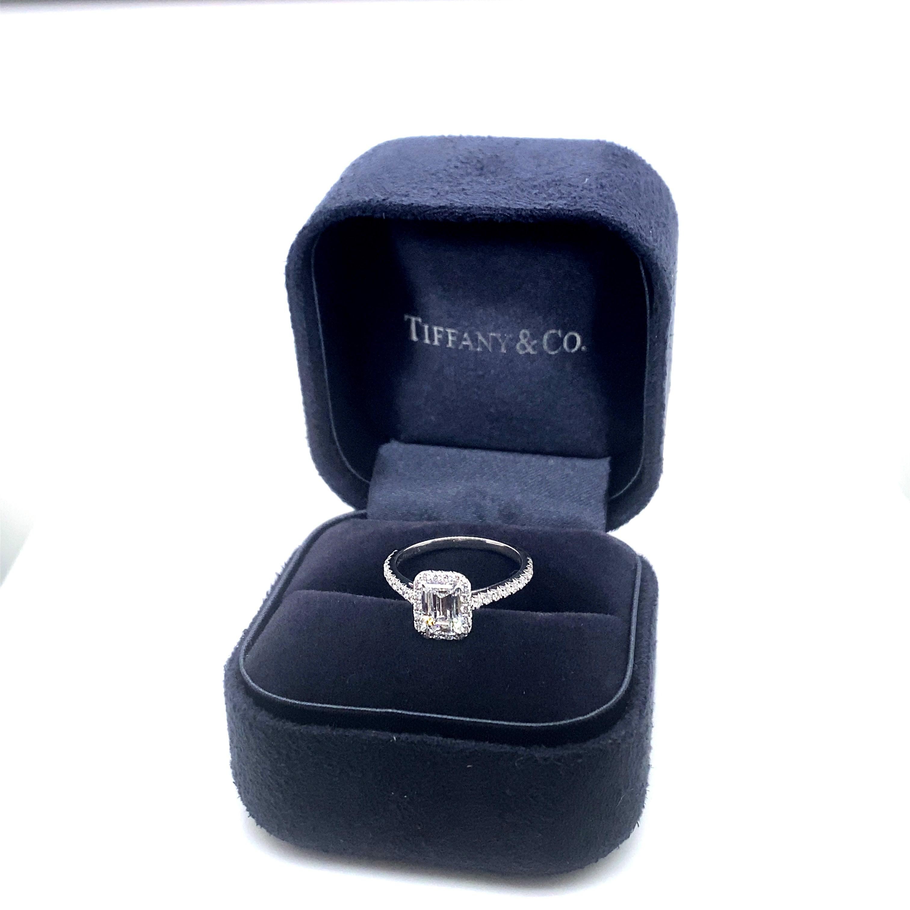 Tiffany & Co Soleste Emerald Diamond 1.01 Tcw E VVS1 Engagement Ring Plat GIA In Excellent Condition In San Diego, CA