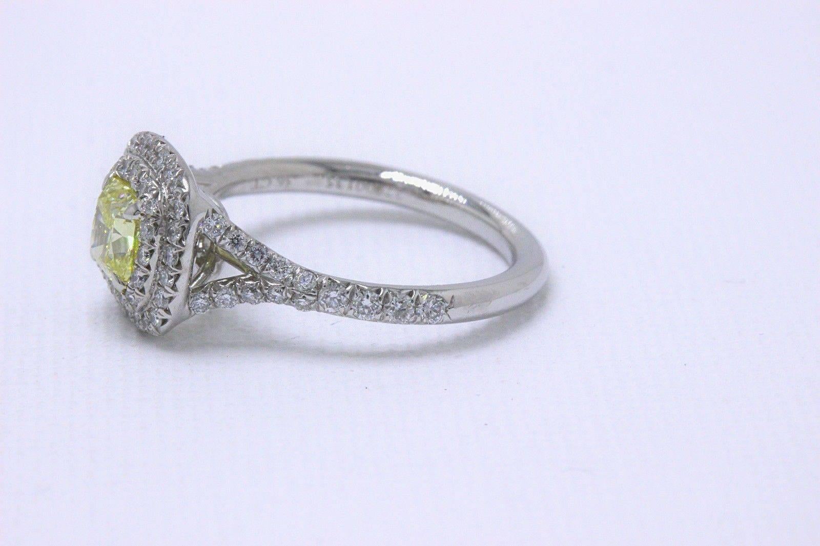 Cushion Cut Tiffany & Co. Soleste Fancy Intense Yellow 0.97 Carat Diamond Engagement Ring