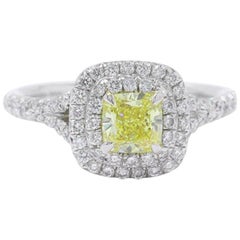 Tiffany & Co. 0.59 Carat Fancy Intense Yellow Square Antique