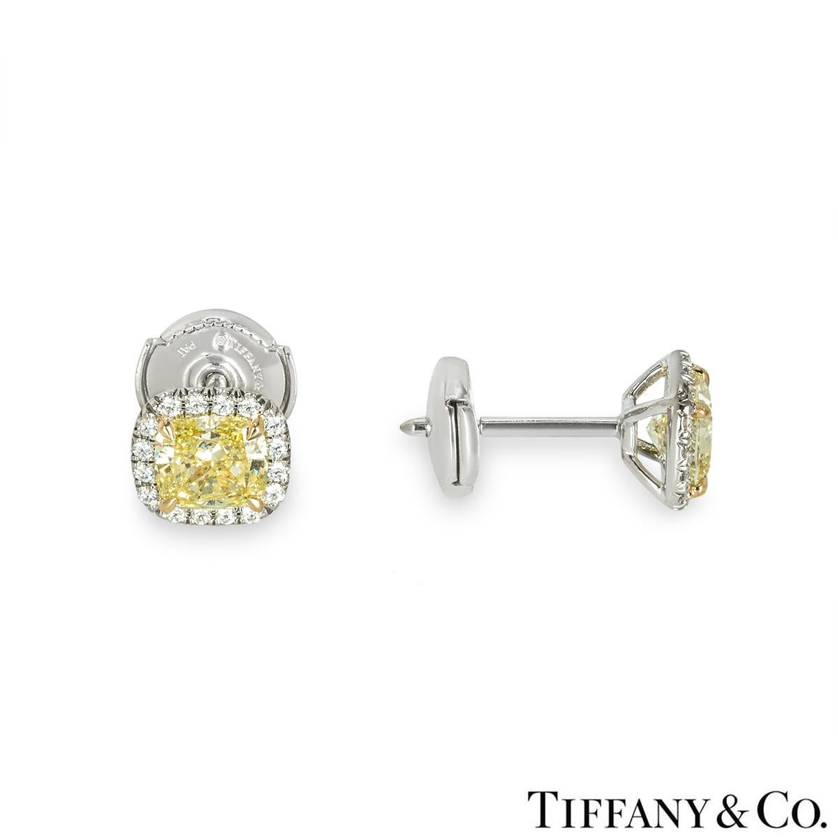 Women's or Men's Tiffany & Co. Soleste Fancy Intense Yellow Cushion Cut Diamond Earrings 1.50ct T