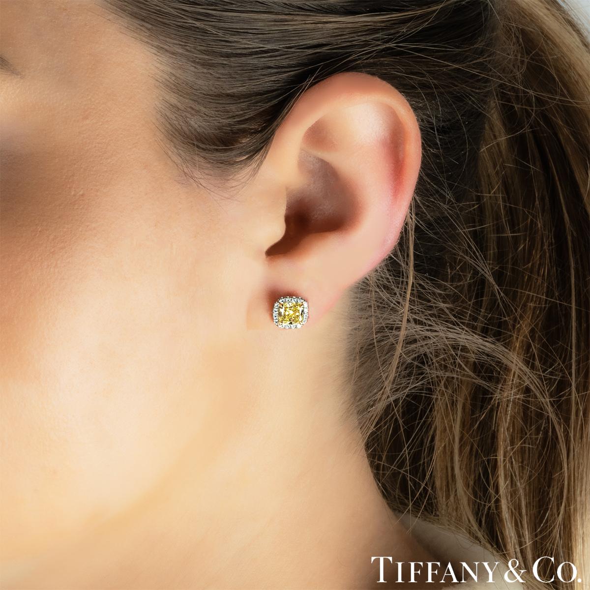 Tiffany & Co. Soleste Fancy Intense Yellow Cushion Cut Diamond Earrings 1.50ct T 1