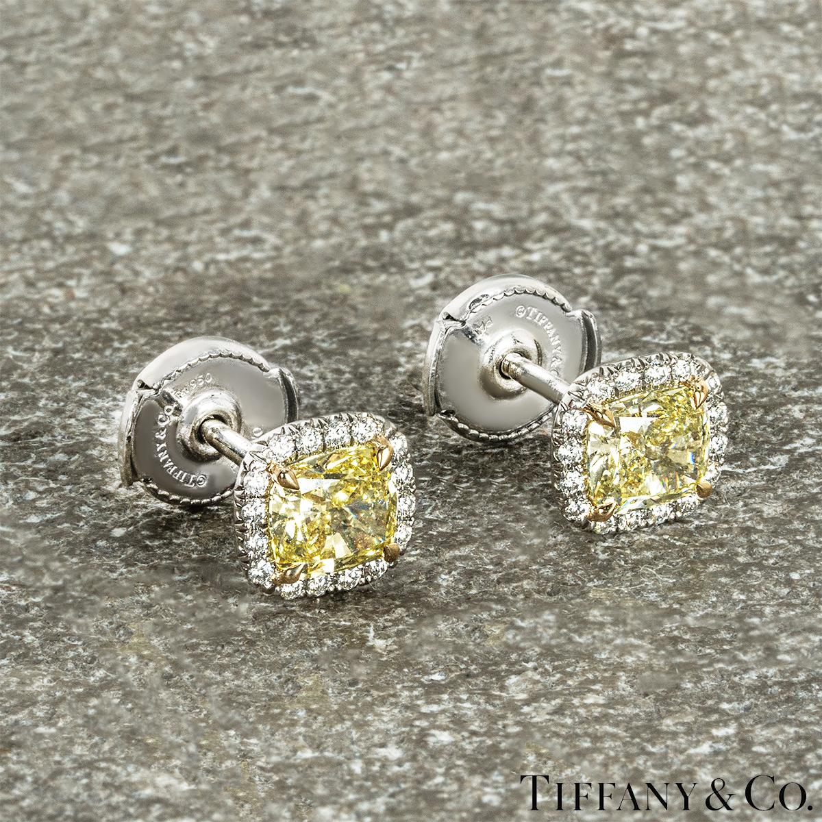 Tiffany & Co. Soleste Fancy Intense Yellow Cushion Cut Diamond Earrings 1.50ct T 2