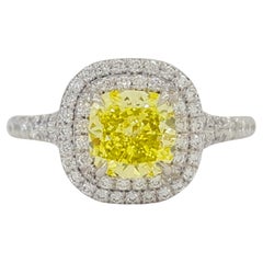 Tiffany & Co. Soleste Fancy Intense Yellow Diamond Double Halo Engagement Ring