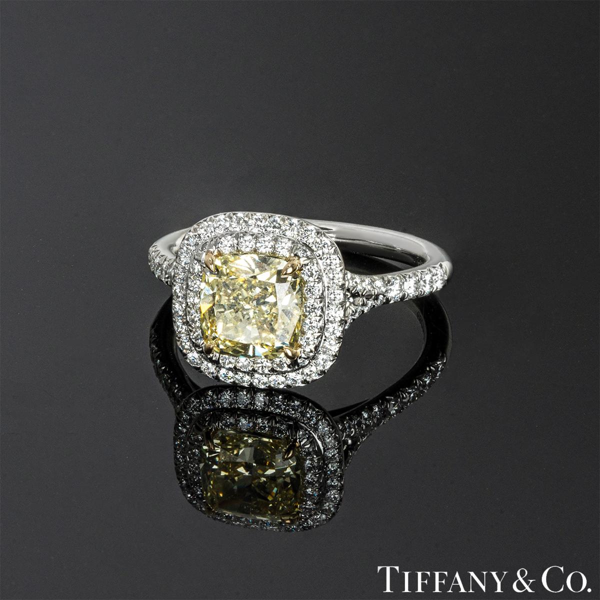 Cushion Cut Tiffany & Co. Soleste Fancy Intense Yellow Diamond Ring 1.63ct For Sale