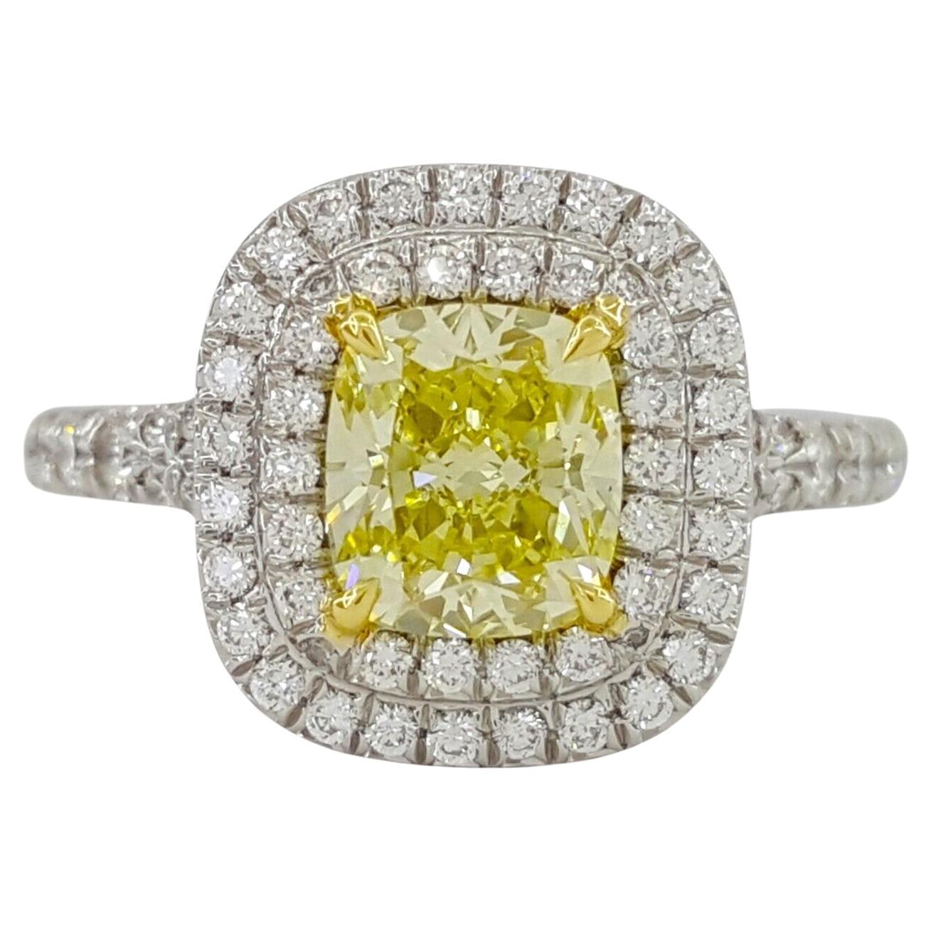 Women's or Men's Tiffany & Co. Soleste Fancy Intense Yellow Halo Diamond Engagement Ring For Sale