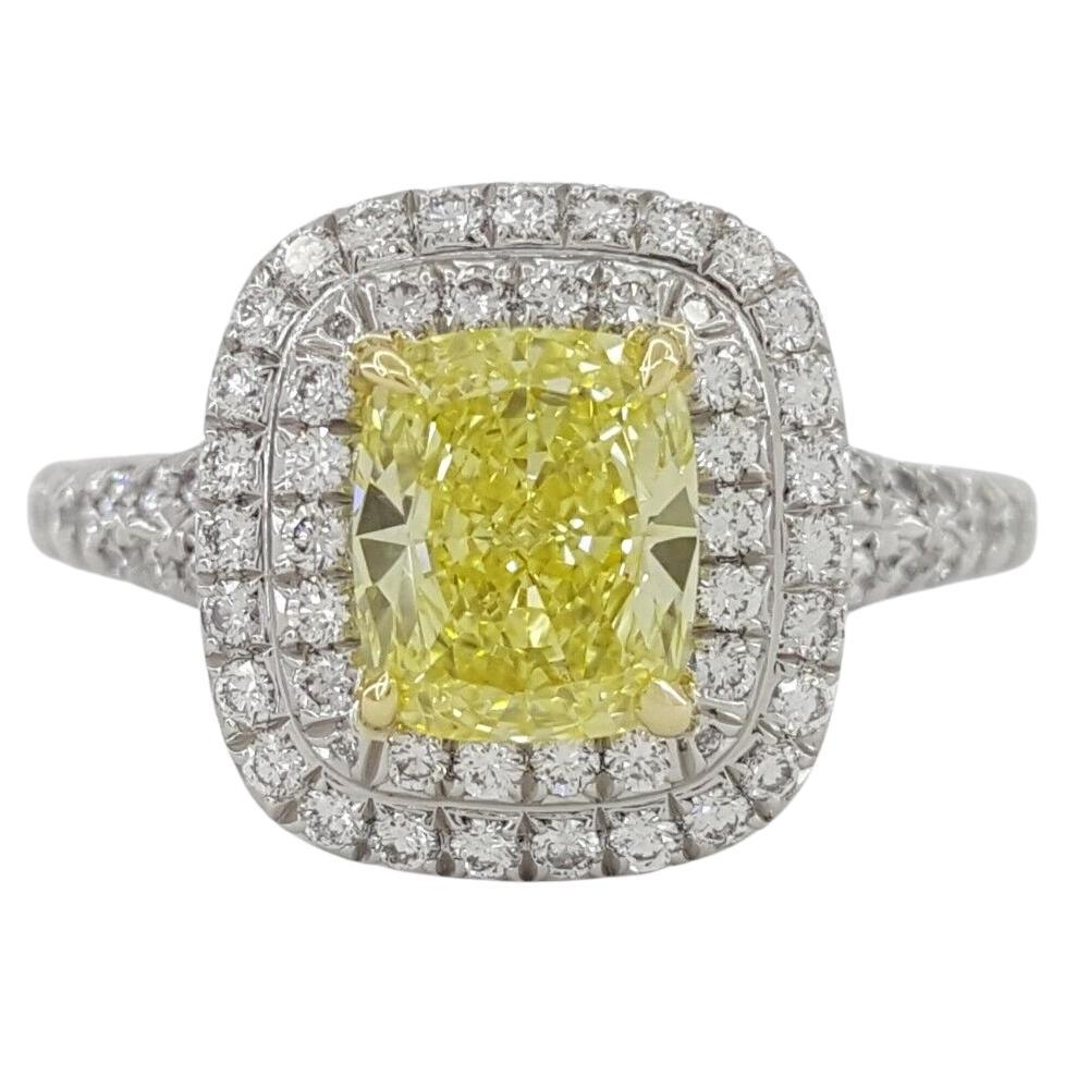 Cushion Cut Tiffany & Co. Soleste Fancy Yellow Halo Diamond Engagement Ring