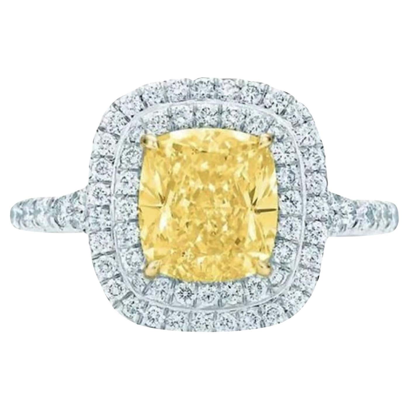 Tiffany and Co. Soleste Fancy Yellow Halo Diamond Engagement Ring For ...