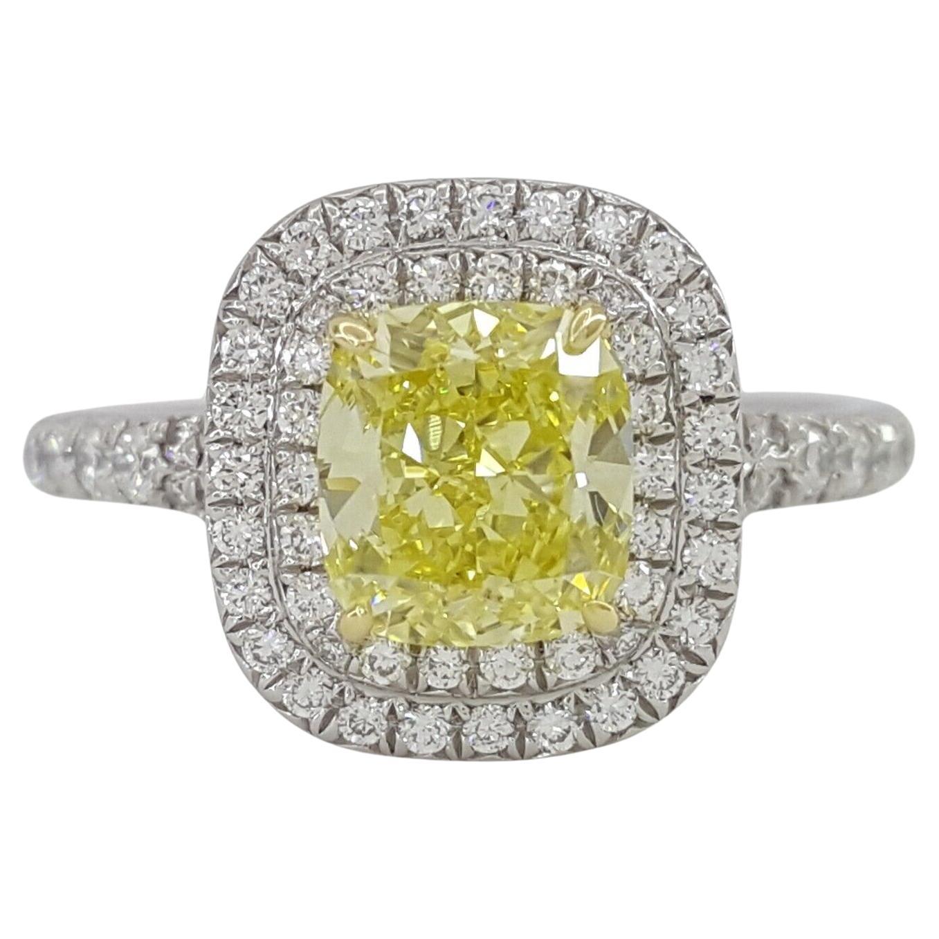 Tiffany & Co. Soleste Fancy Intense Yellow Halo Diamond Engagement Ring For Sale