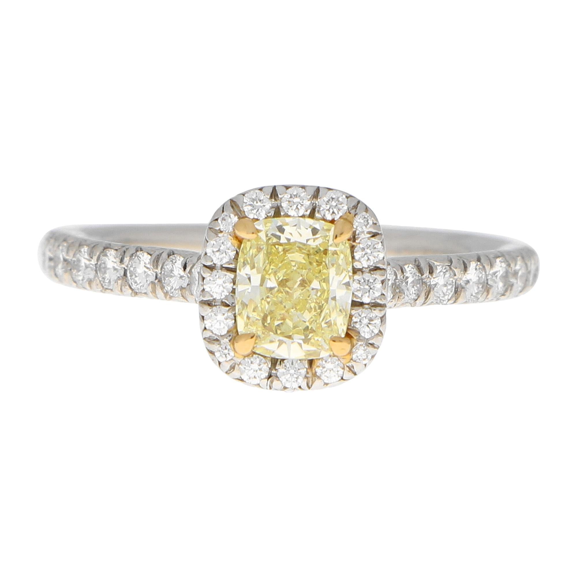 Tiffany & Co 'Soleste' Fancy Yellow Diamond Engagement Ring in Platinum and Gold