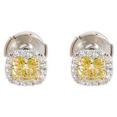 Tiffany & Co. Soleste Fancy Yellow Diamond Halo Earrings 18K White Gold 1.16 CTW