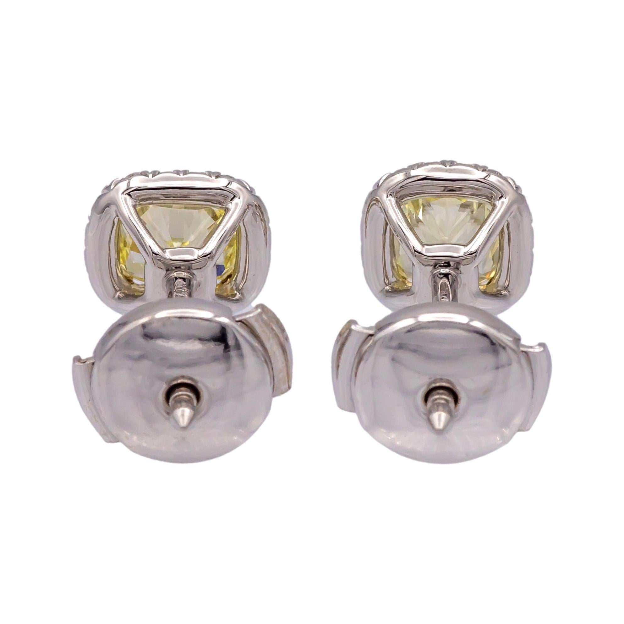 Contemporary Tiffany & Co. Soleste Fancy Yellow Diamond Halo Stud Earrings in Platinum & 18K