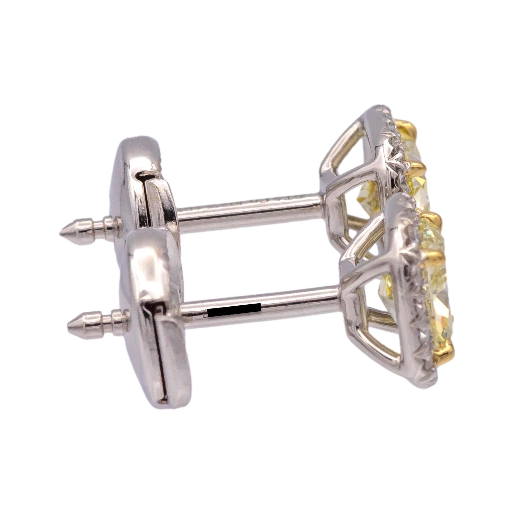 Cushion Cut Tiffany & Co. Soleste Fancy Yellow Diamond Halo Stud Earrings in Platinum & 18K