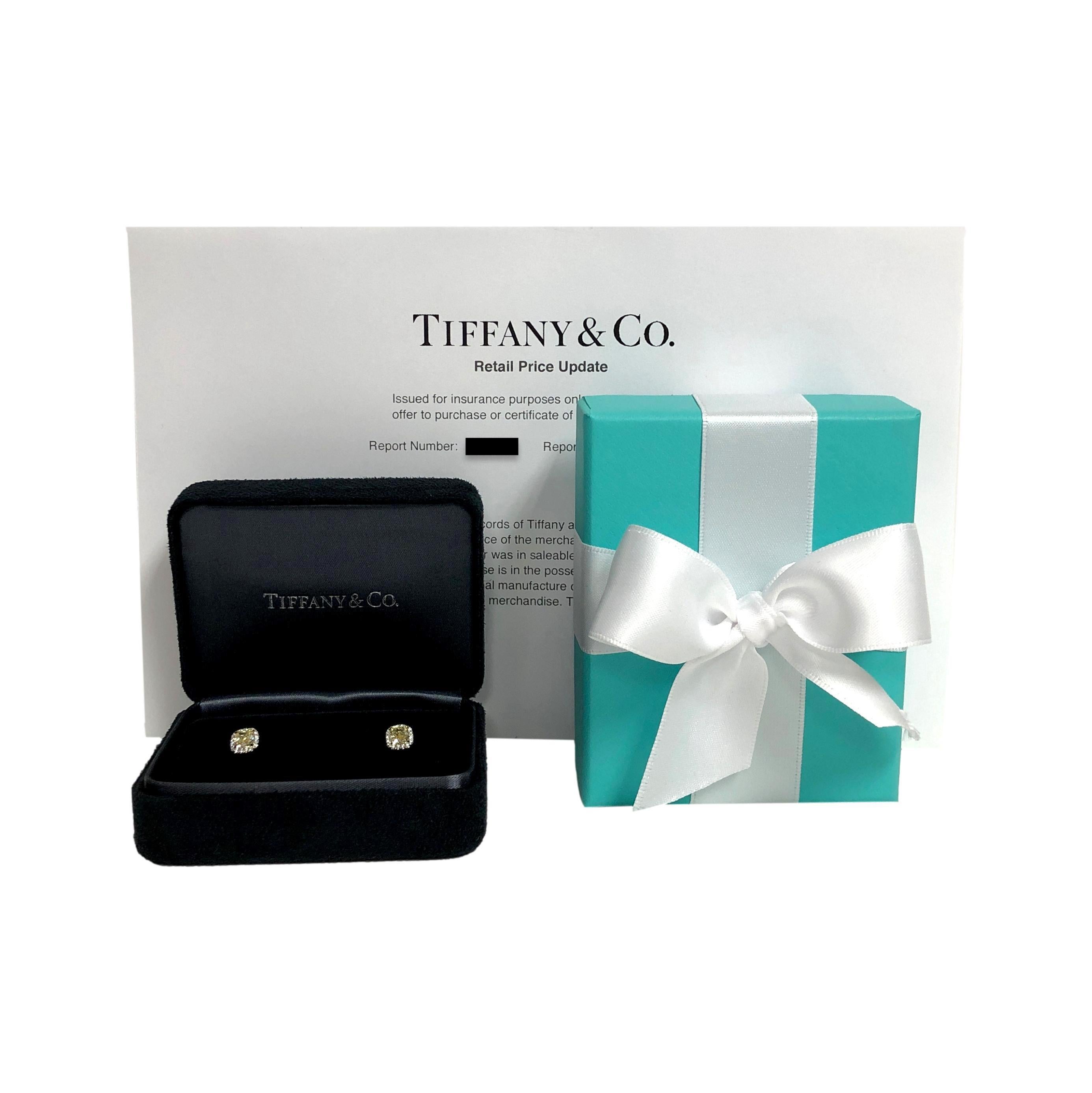 Tiffany & Co. Soleste Fancy Yellow Diamond Halo Stud Earrings in Platinum & 18K 2