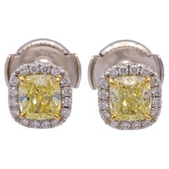 Tiffany & Co. Soleste Fancy Yellow Diamond Halo Stud Earrings in Platinum & 18K