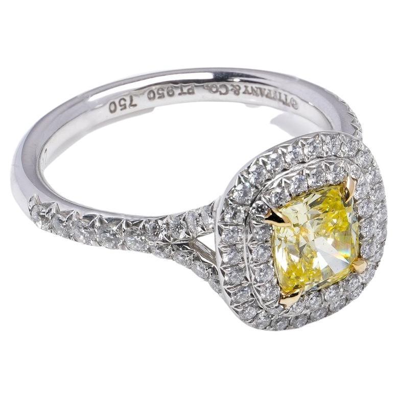 Tiffany and Co. Soleste Bague de fiançailles avec halo de diamants jaunes  fantaisie En vente sur 1stDibs